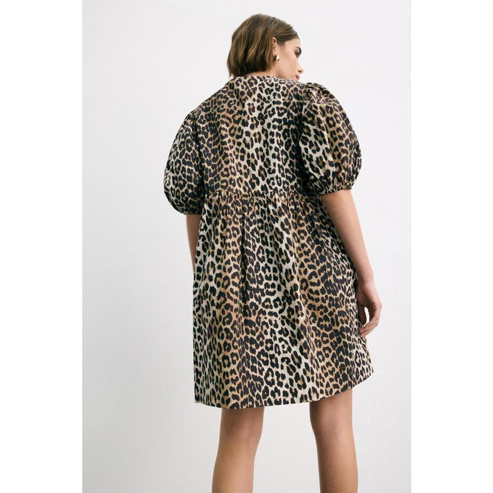 GANNI Multicolored Printed Cotton Tie String Mini Dress Size 1 discoloration - Picture 2 of 9